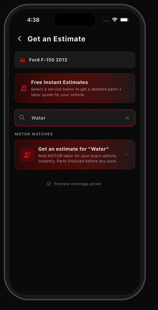Connected car app screen in the Pista app