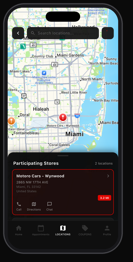 Multi-location screen in the Pista app