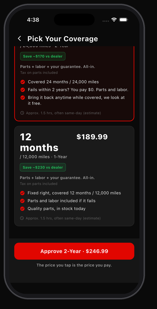 Canned jobs and packages screen in the Pista app